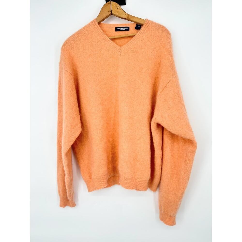 John Ashford 100% Cashmere Sweater Pullover V Neck Orange Men's XL Luxury Preppy